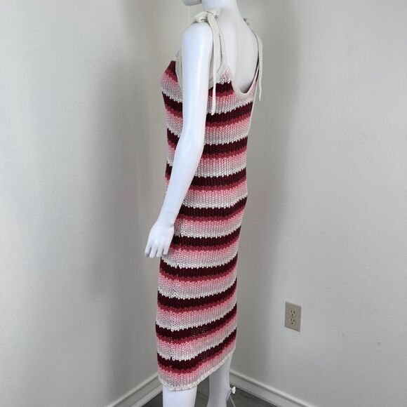 Zara Women Size L Strappy Pink Striped Crochet Knit Midi NEW Dress Party Resort - Picture 6 of 15